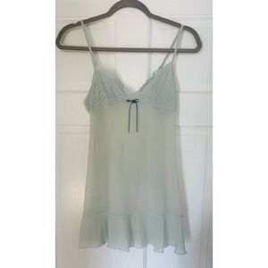 Victoria's Secret Sheer Lingerie Lace Blue Babydoll Nightie Bow Size Medium Y2K